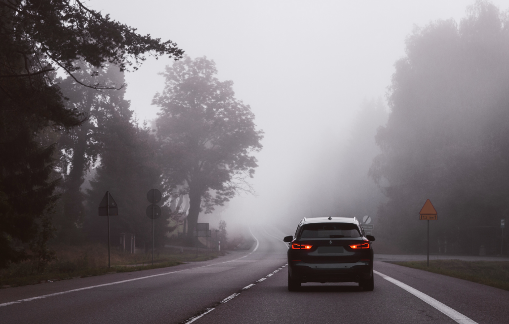 car driving in fog